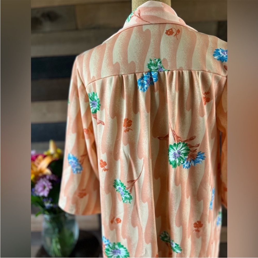 Vintage Floral Peach Orange Floral Snap Button Front Nightgown Size 12 - Picture 5 of 12